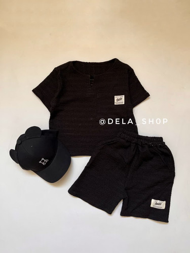 تیشرت شلوارک یقه کوبایی مدل سوزنی 🖤✌🏻